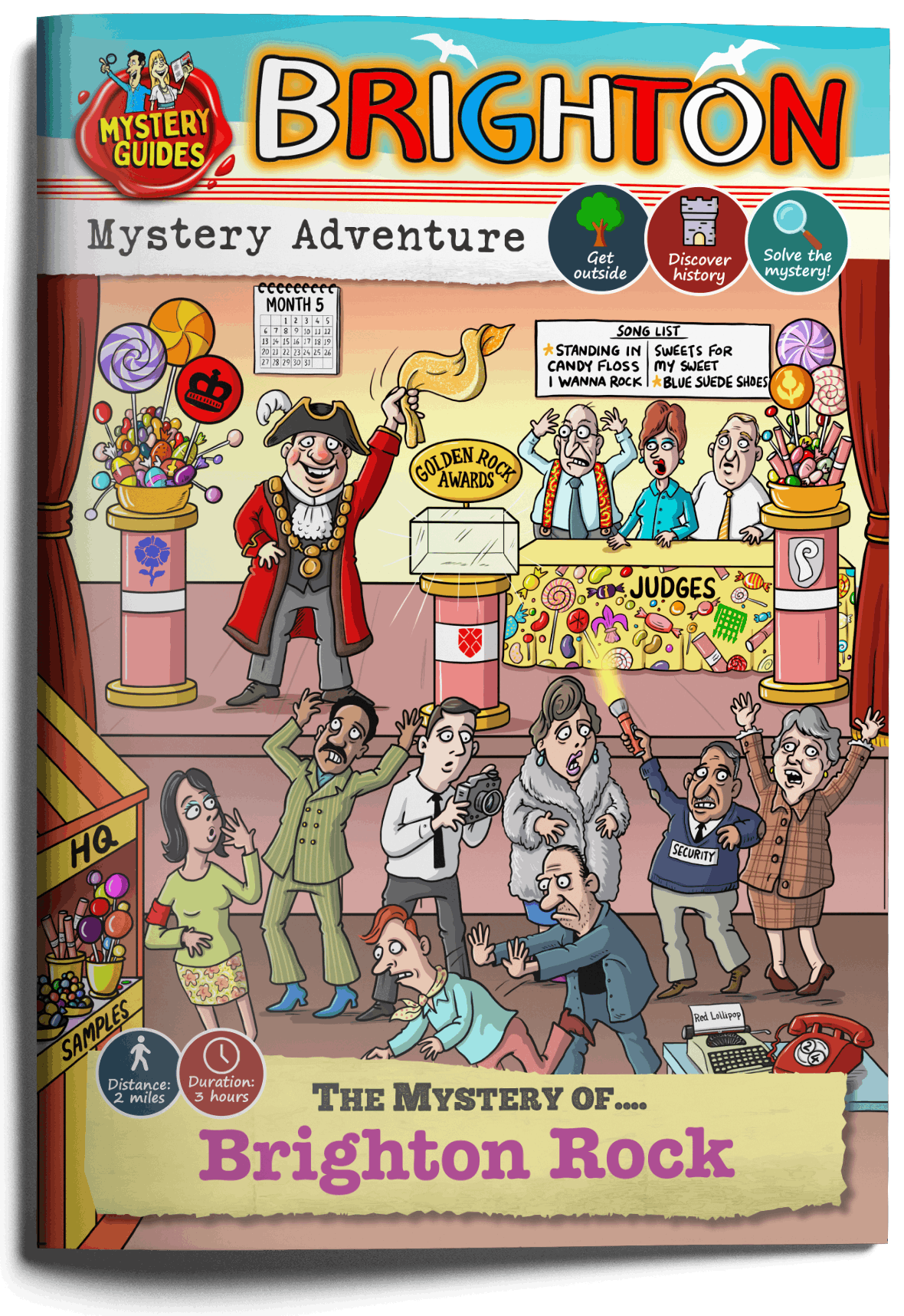 Brighton Treasure Hunt booklet cover with illustrated seaside mystery adventure theme, best gift under £20, best Secret Santa, best gift for parents