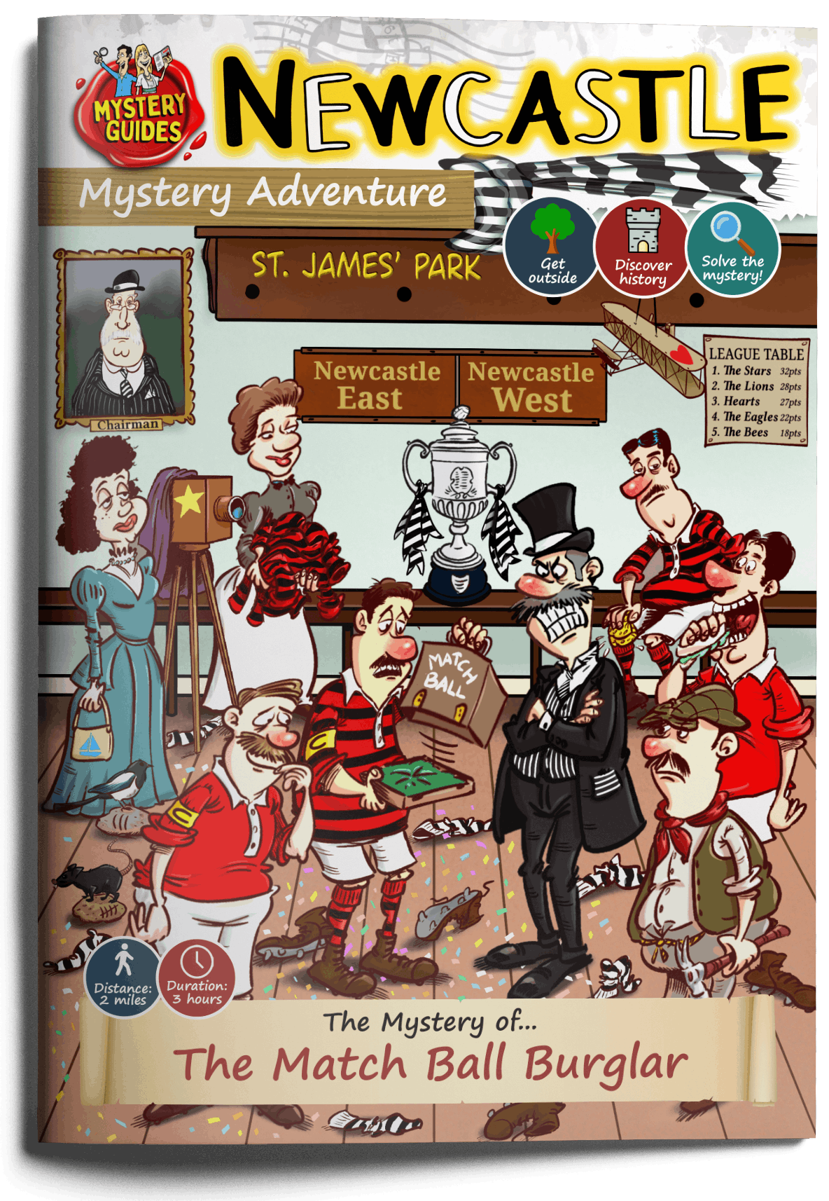 Newcastle Treasure Hunt guidebook with illustrated city mystery and heritage adventure scene, best gift under £20, best Secret Santa, best gift for parents
